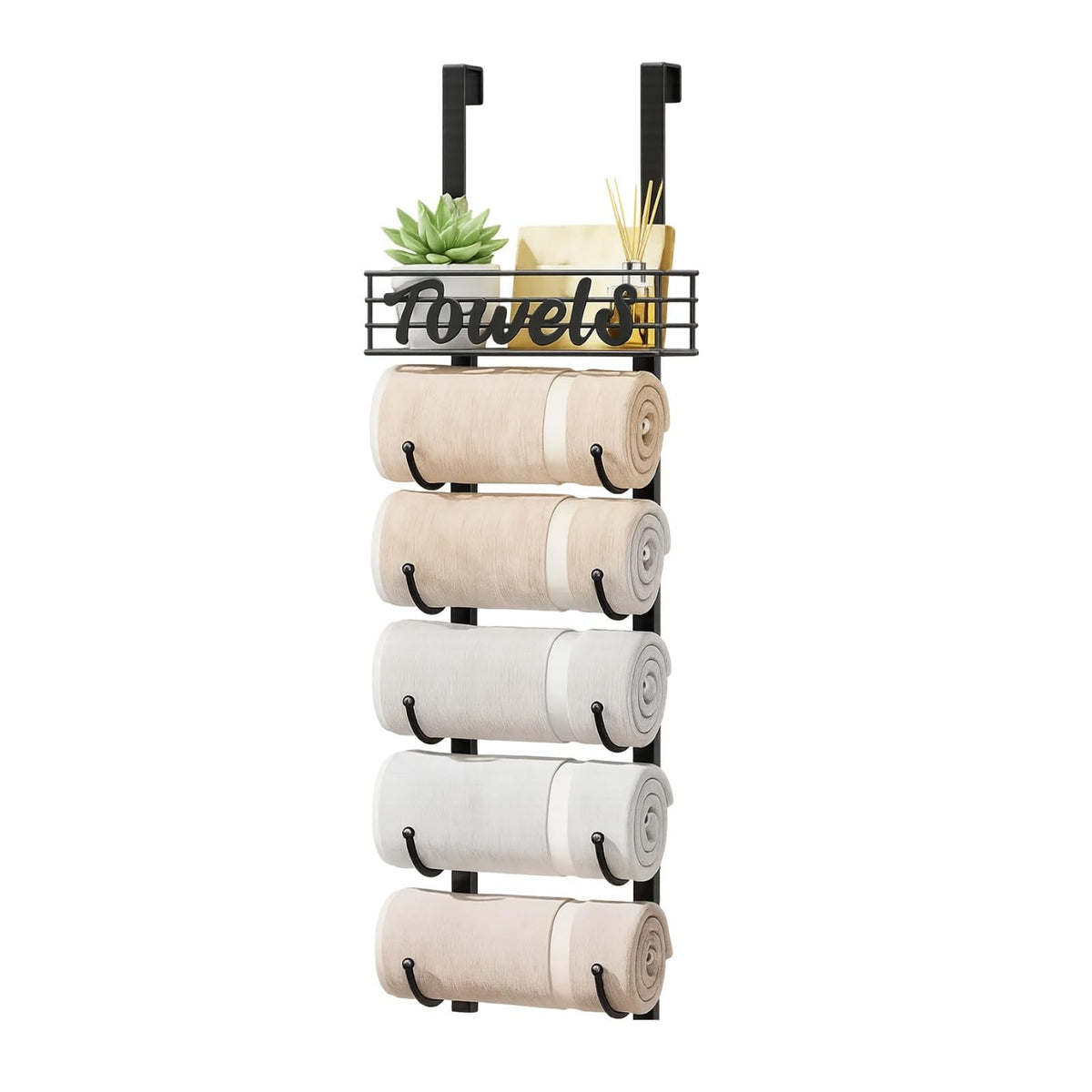 Over Door Towel Rack Towel Storage Rack Wall Mounted with Metal Shelf Basket UK