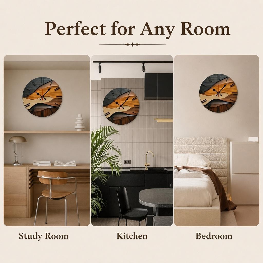 Modern Nordic Wooden Wall Clock Silent Quartz Movement 25cm Round Wall Clock