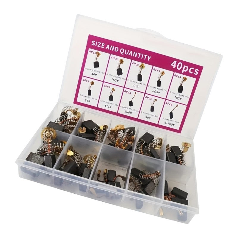 40Pcs Multiple Size Carbon Brushes Kit With 10 Models Motor Repair Brush Set
