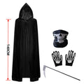 2026 New Adult Grim Reaper Costume Black Hooded Cloak Mask Gloves Scythe Set UK