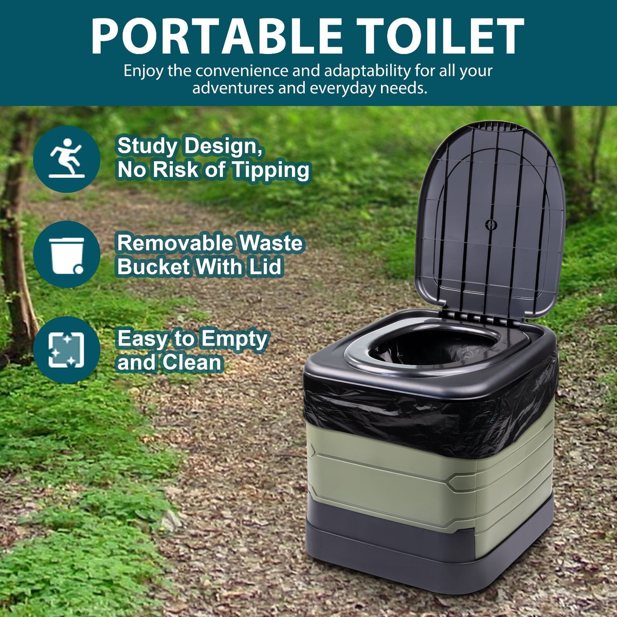 24L Portable Folding Camping Toilet Compact Potty for Caravan Fishing Picnic