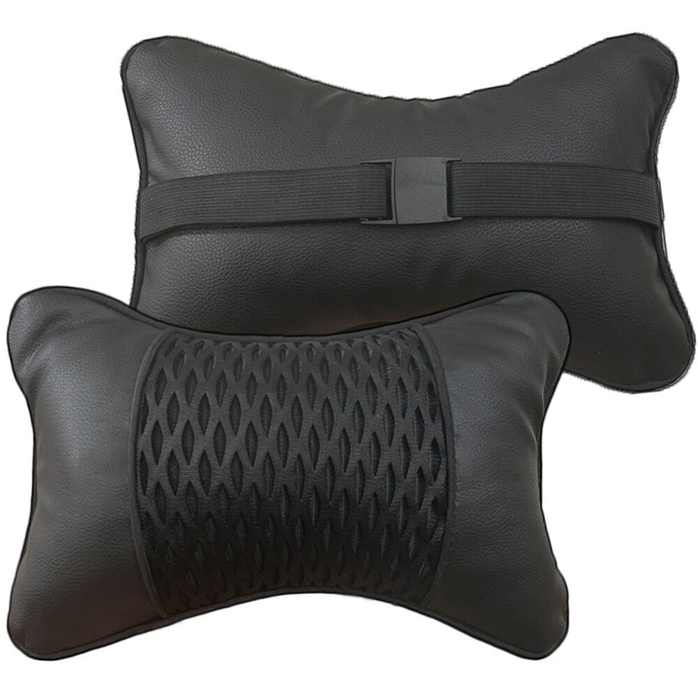 Car Seat Neck Headrest Pillow Support – Faux Leather Travel Cushion (2-Pack)