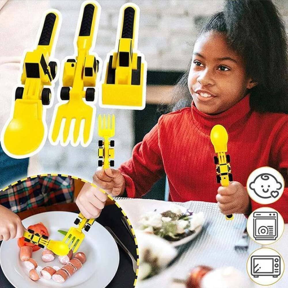 Constructive Eating Plate and Utensils Set Construction Toddler Dinnerware UK