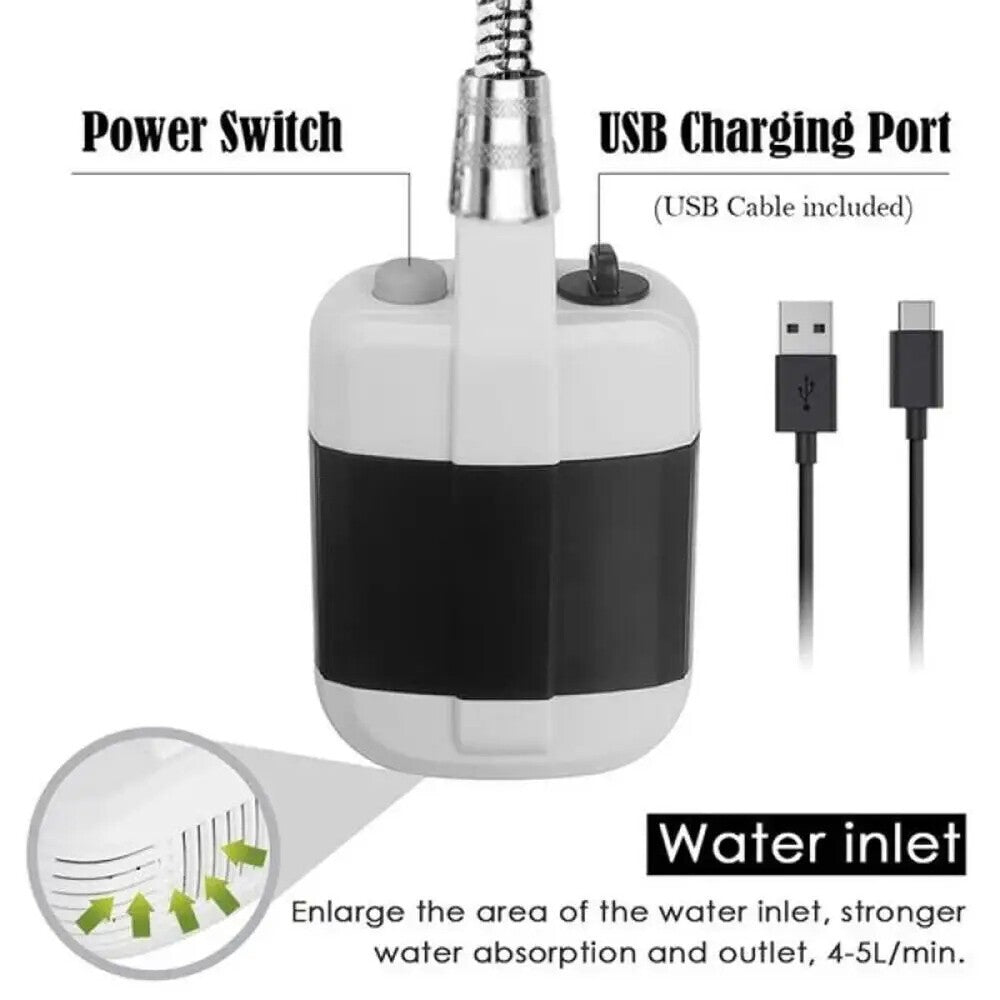 Camping Shower USB Portable Rechargeable Electric Shower Pump for Outdoor Hiking
