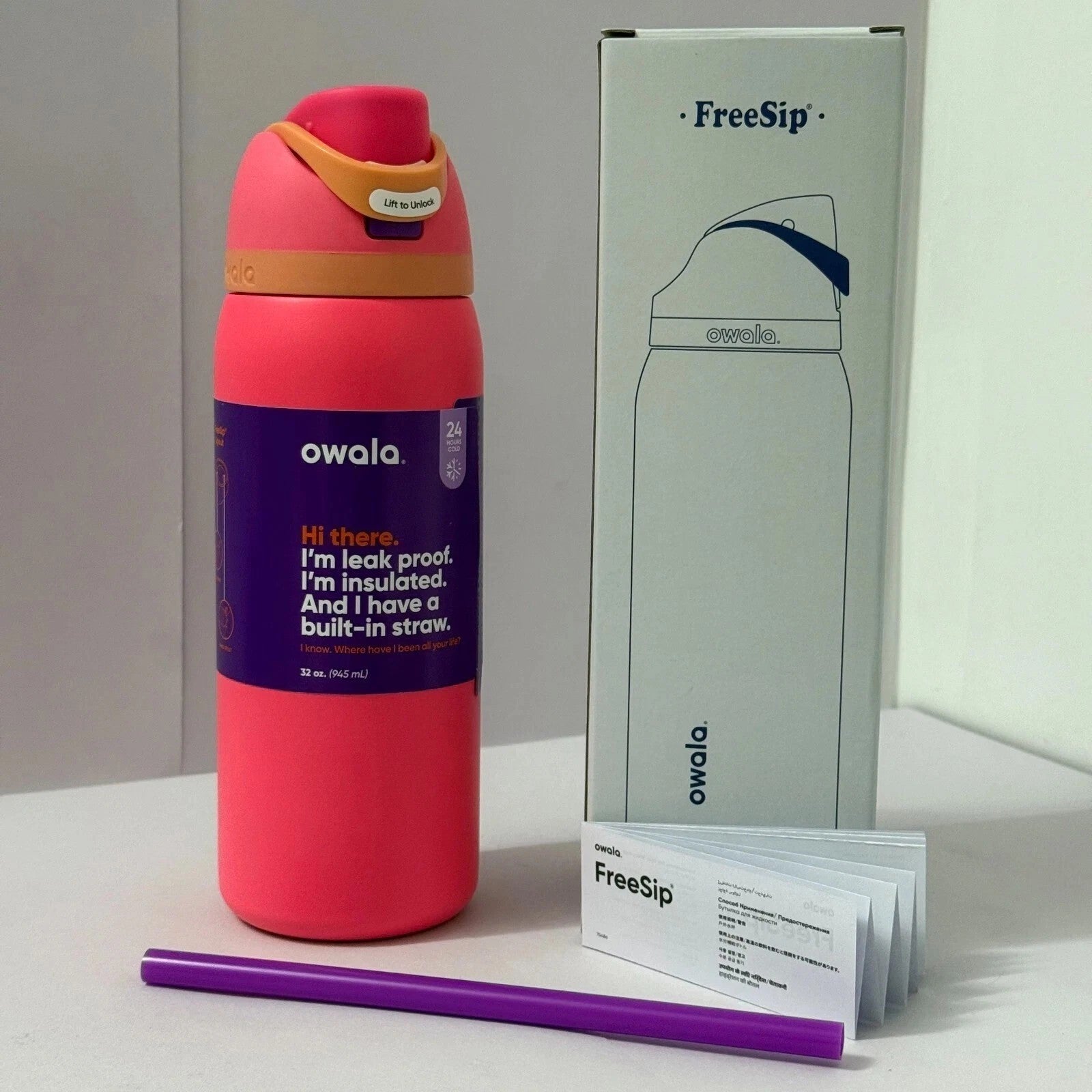 Owala Freesip Water Bottle Stainless Steel 24oz 32oz Multicolor Blue Bow Bottle