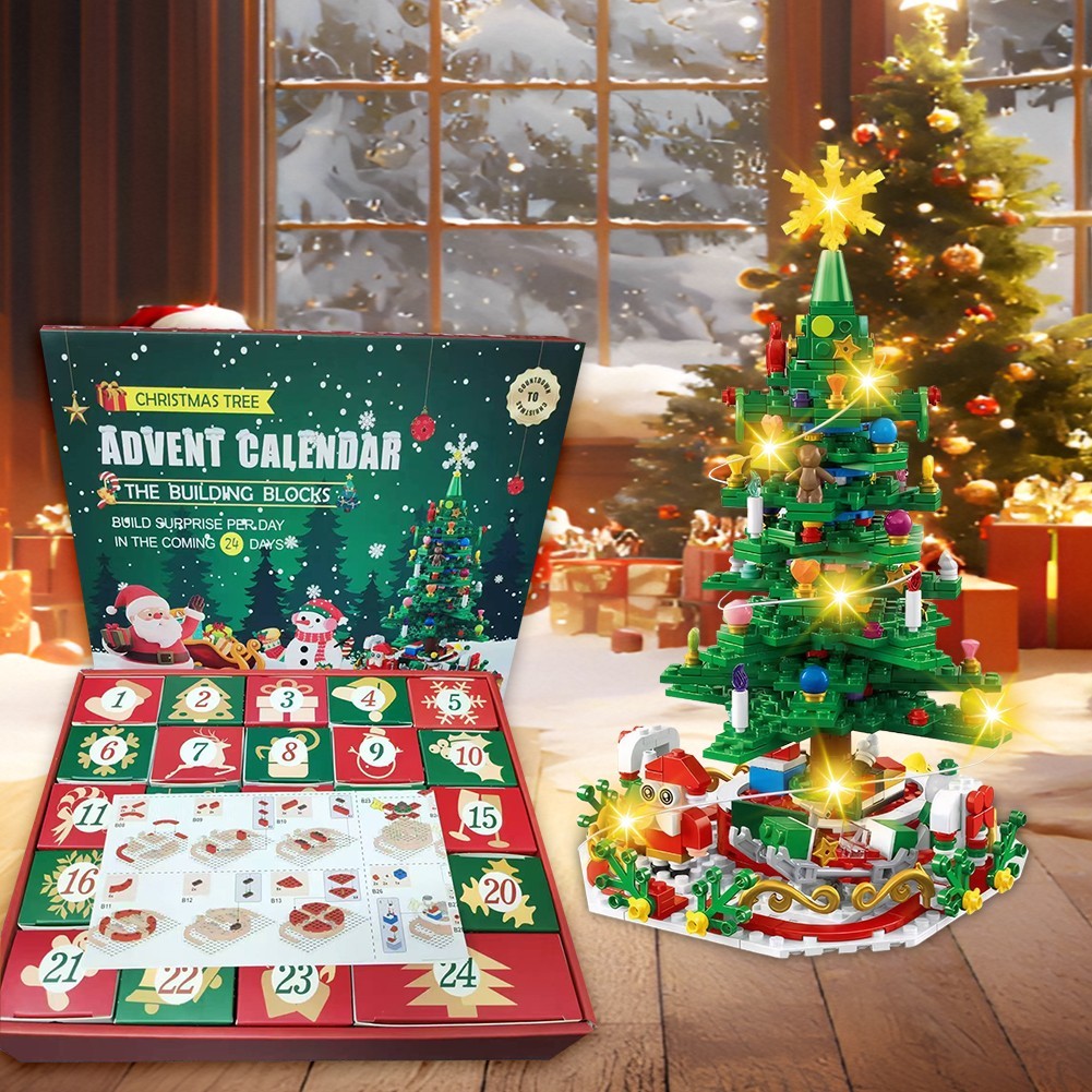 24pcs Advent Calendar 2025 Christmas Tree Building Set Boxes Countdown Block UK