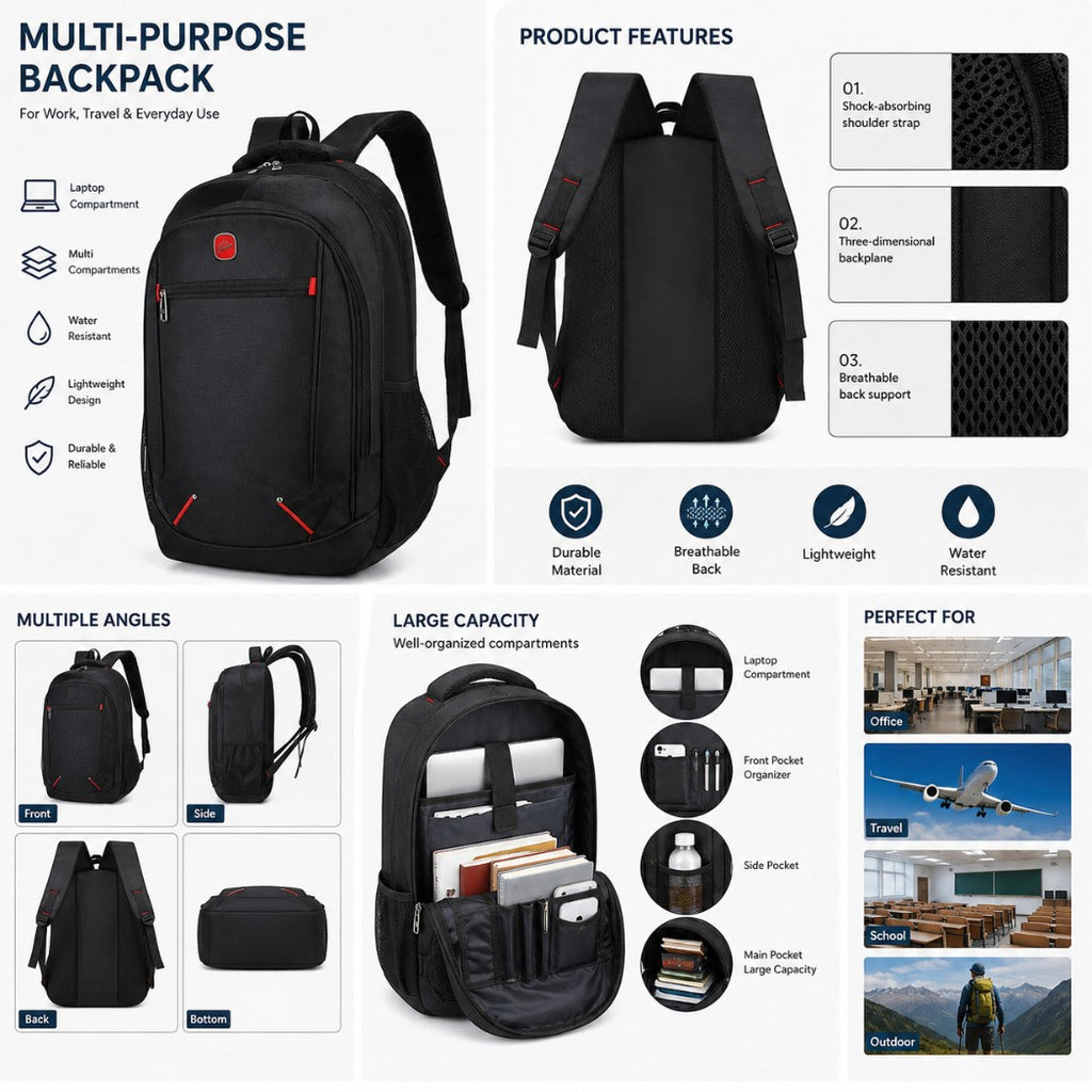 Large Travel Backpack Laptop Bag Water Resistant Men Women School Work