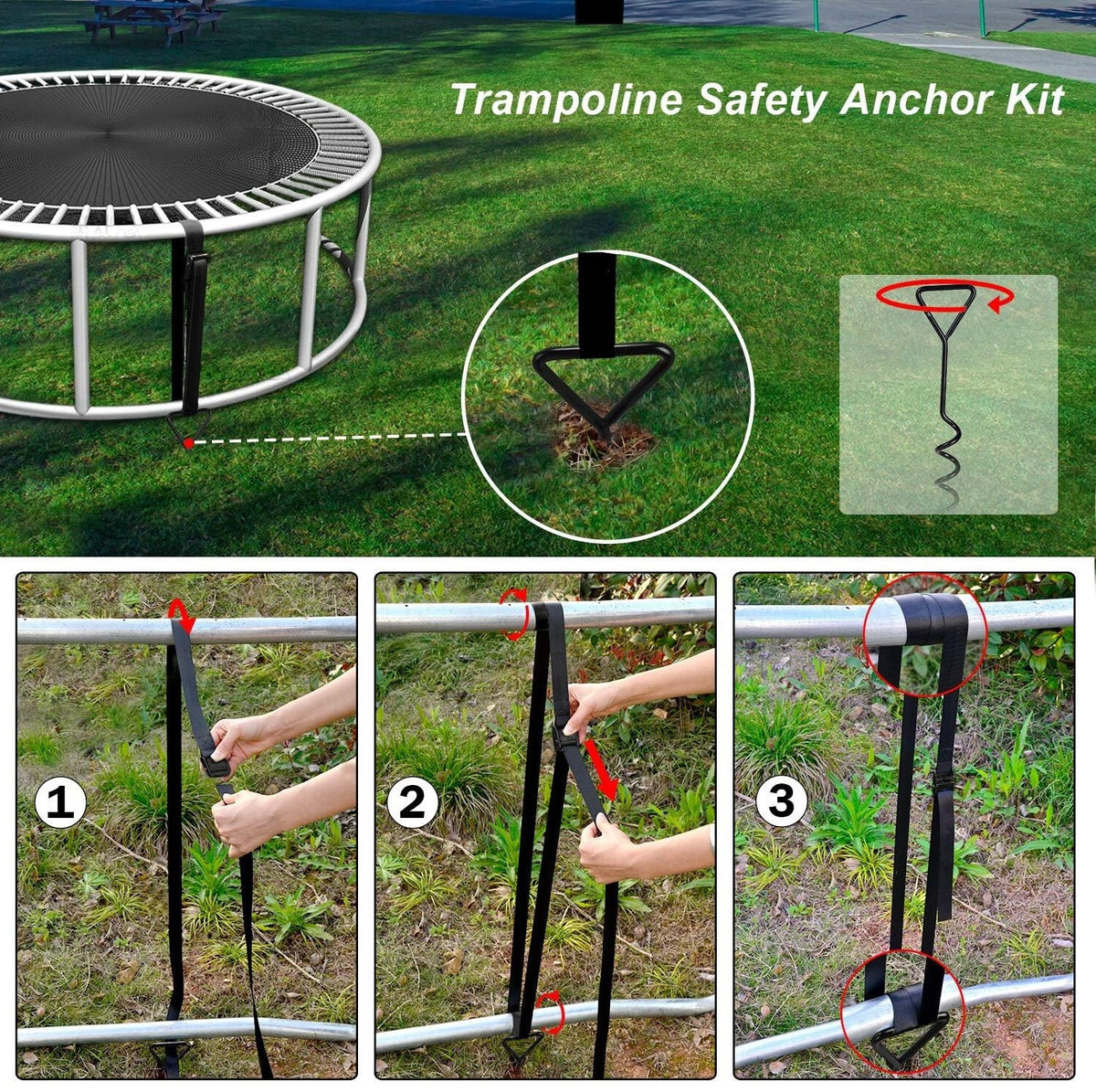 4X Heavy Duty Trampoline Anchor Ground Pegs Tie Down Kit Corkscrew Spira