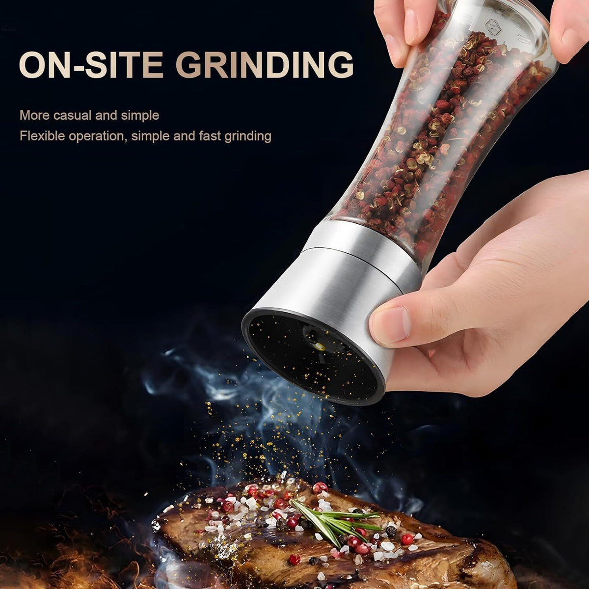Salt & Pepper Grinder Mill Set 2x, Stainless Steel Adjustable Coarse Shaker NEW