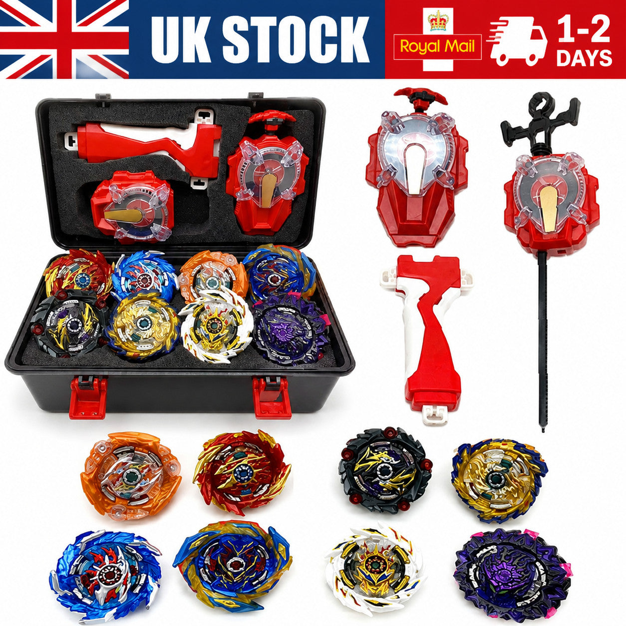 Beyblade Burst Set w/ Sparking Launcher Grip+Portable Storage Box Case UK SELLER