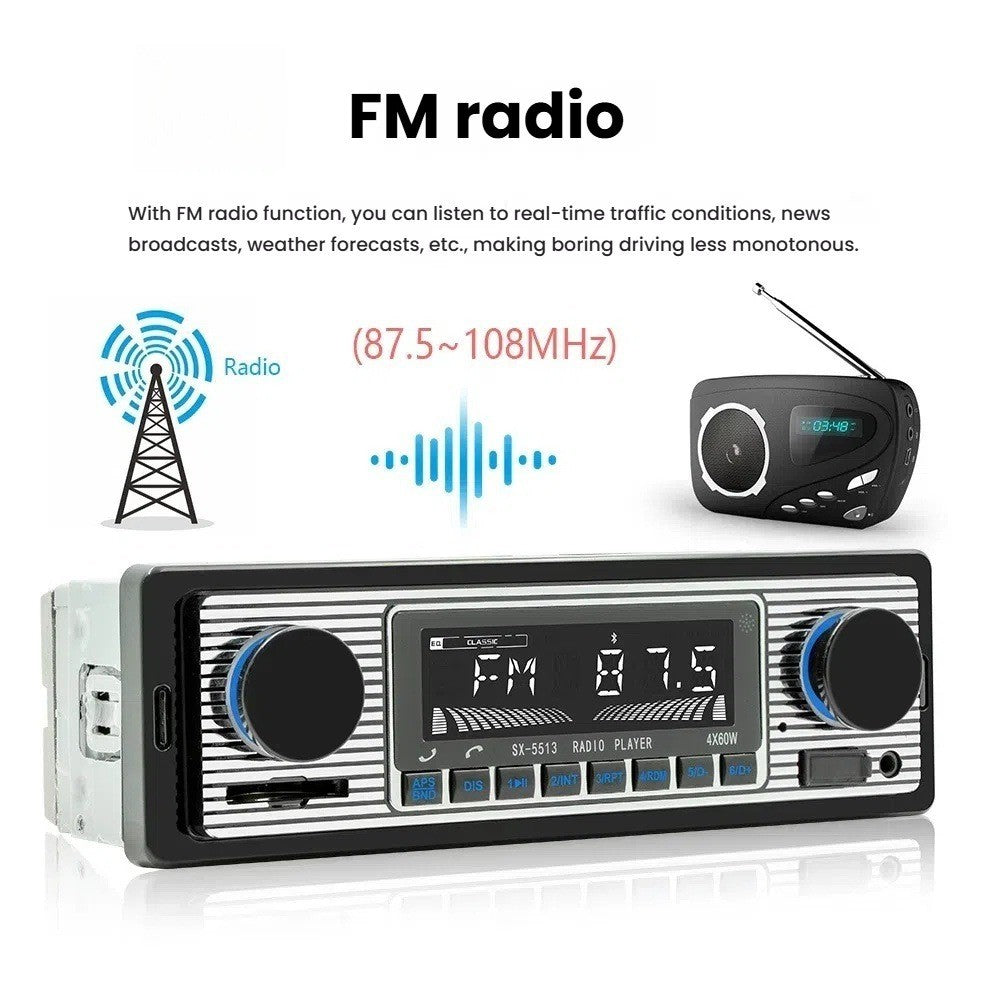 Classic Retro Car Bluetooth Compatible Radio MP3 Player Stereo USB/AUX/SD/ISO/FM