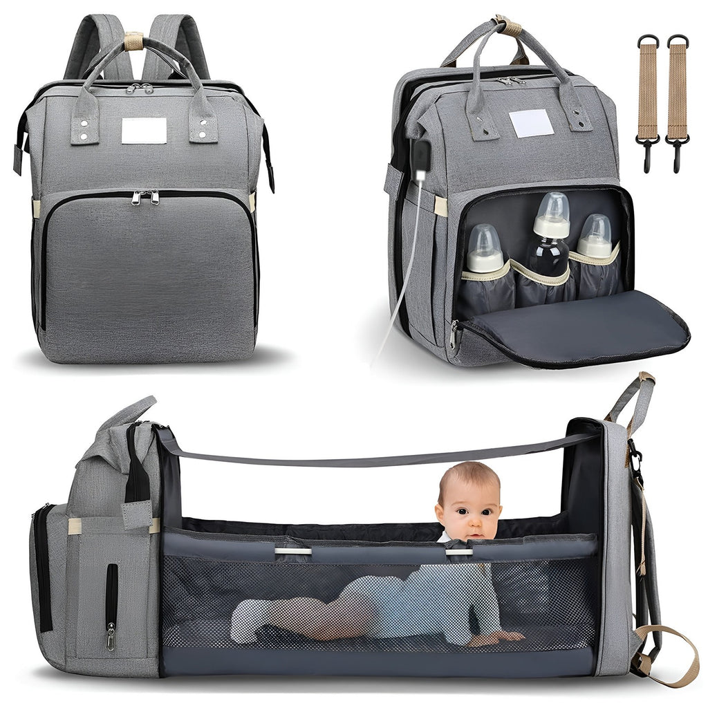 Smart Diaper Bag Backpack Foldable Baby Bed USB Charging Maternity Travel Bag.*