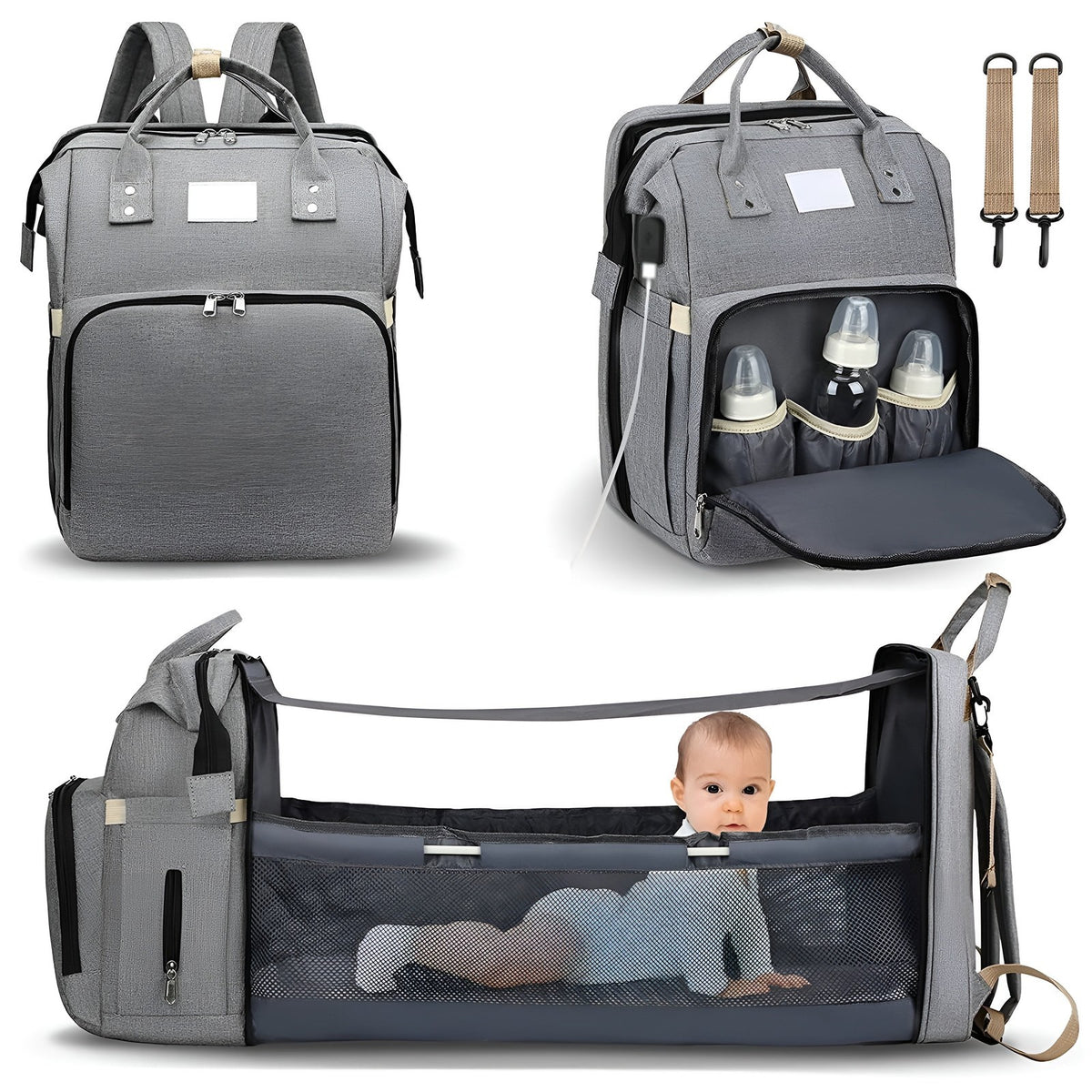 Smart Diaper Bag Backpack Foldable Baby Bed USB Charging Maternity Travel Bag.*
