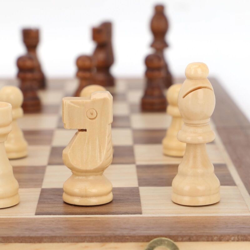 Large Chess Wooden Set Folding Chessboard Magnetic Pieces Wood Board UK New