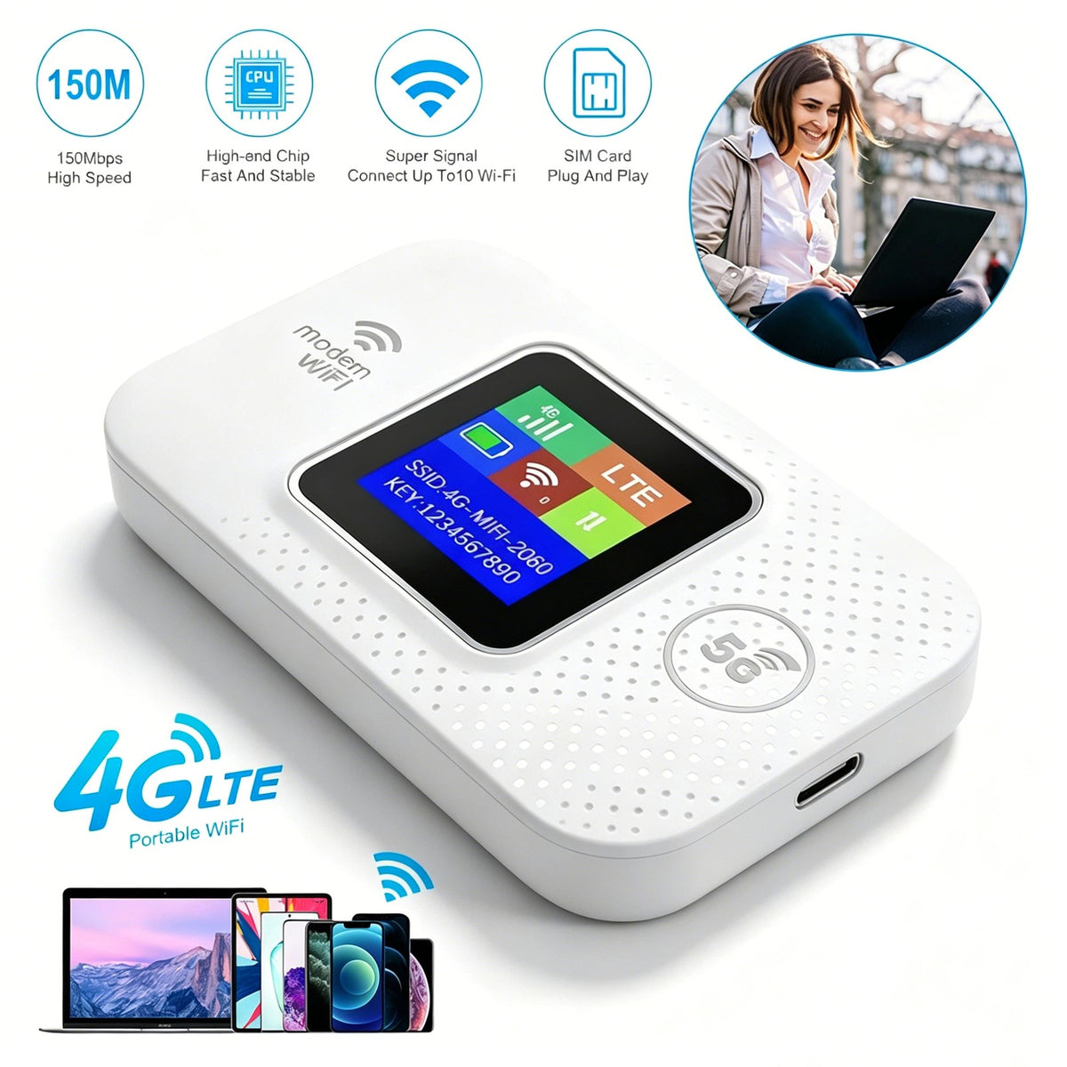 Portable Unlocked 5G LTE Wireless WiFi Router Mobile Broadband LCD MIFI Hotspots