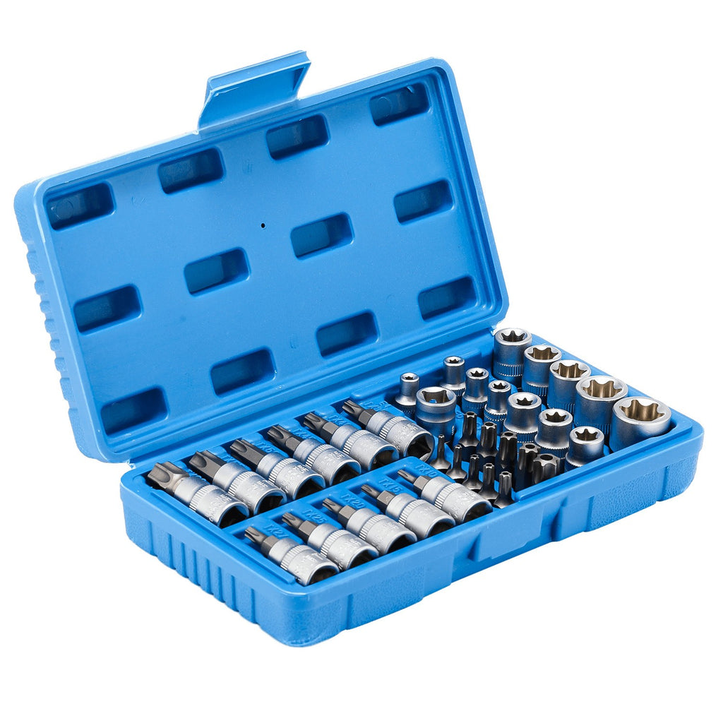 Torx Star Socket & Bit Set Male Female E & T Sockets with Torx Bits + Case 34pcs