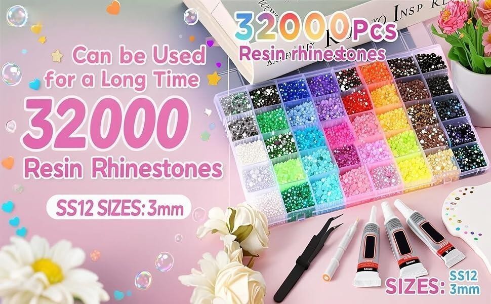 32000Pcs 40 Colors 3Mm Multicolor Resin Flatba Jelly Rhinestones for Bedazzling