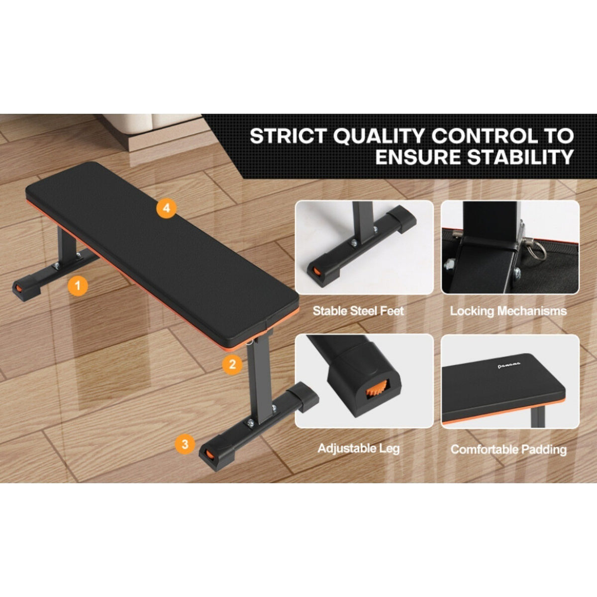 Flat Weight Bench Foldable Strength Training Exercise Home Gym Workout Fitness