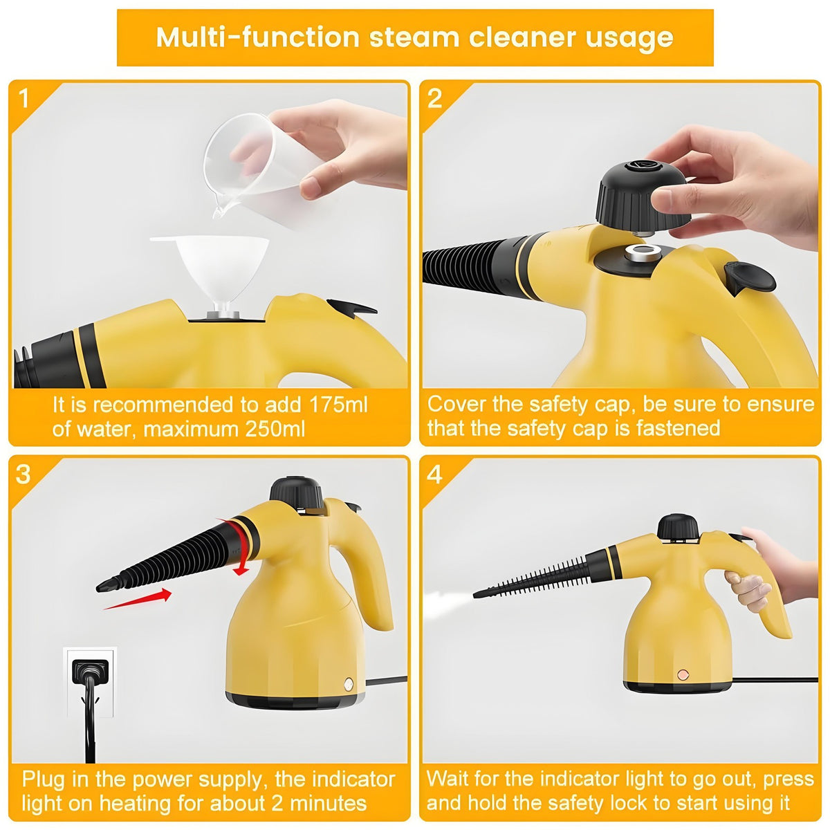 Steam Cleaner High Temperature Hand Held Steamer Home Kitchen Car Multi Purpose