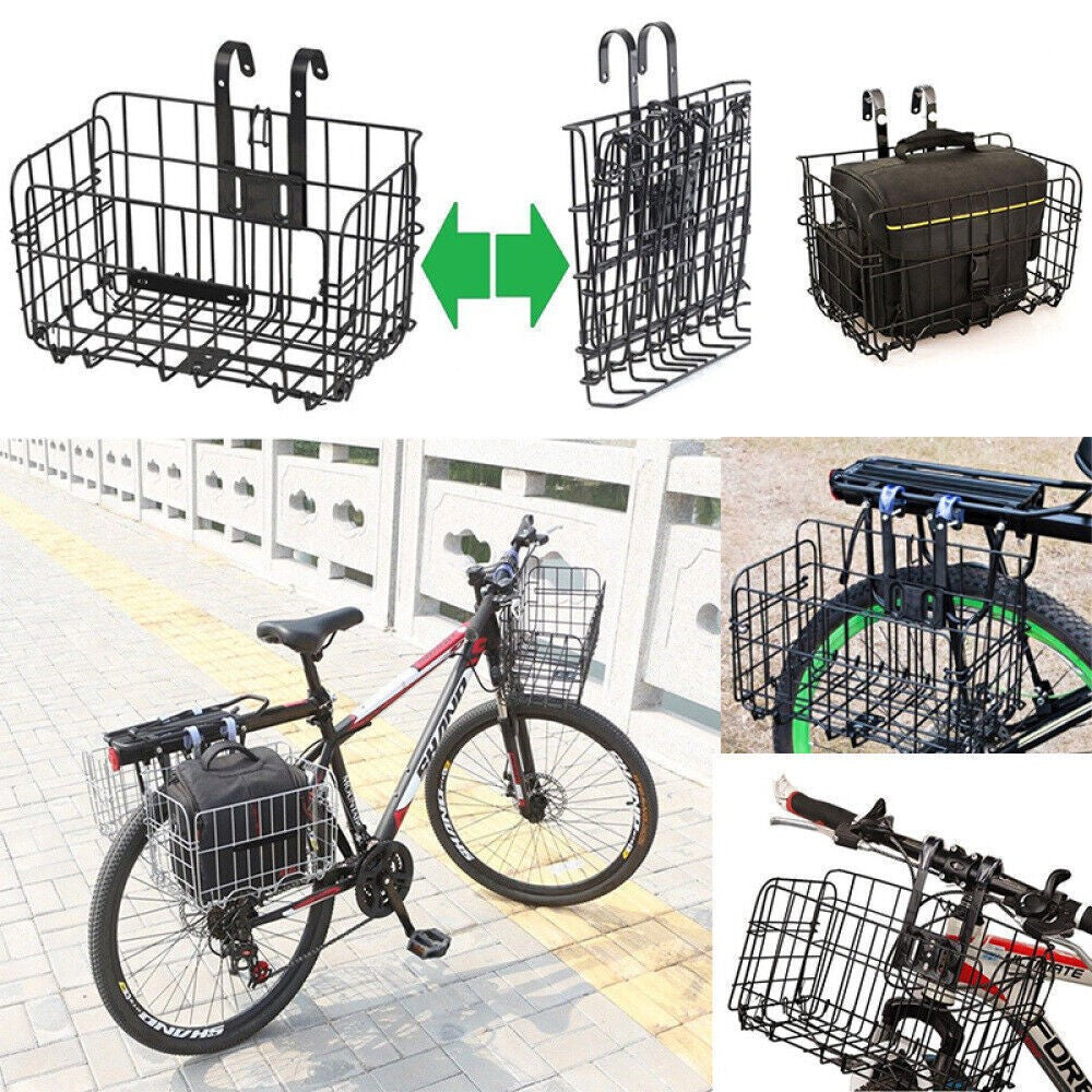 Metal Foldable Bike Front Rear Basket Bicycle Handlebar Shopping Carrier Storage