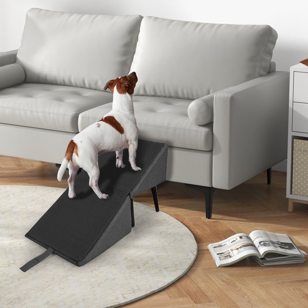2 in 1 Dog Step Ramp W/ Footrest Stool Foldable Dog Sofa Stair for Senior Animal