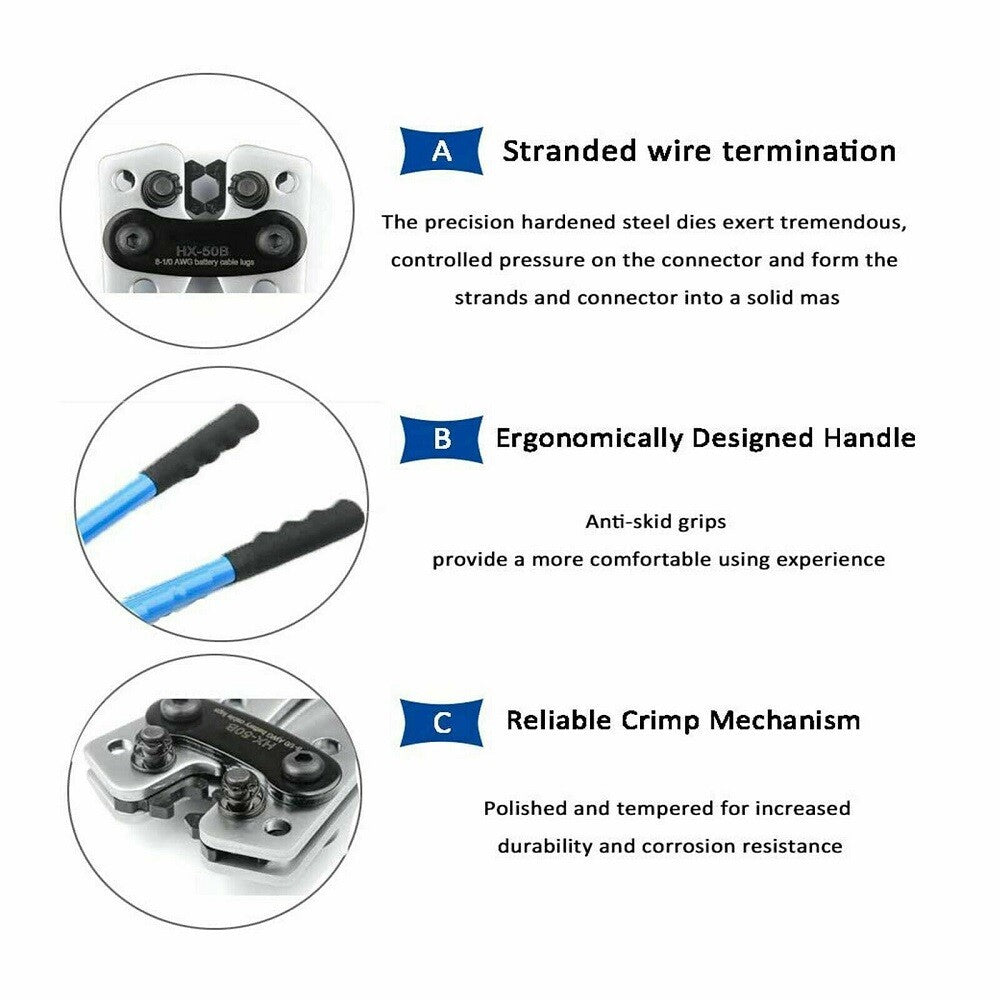Blue Heavy Duty Battery Cable Crimping Tool Wire Lugs Crimper Terminal Copper