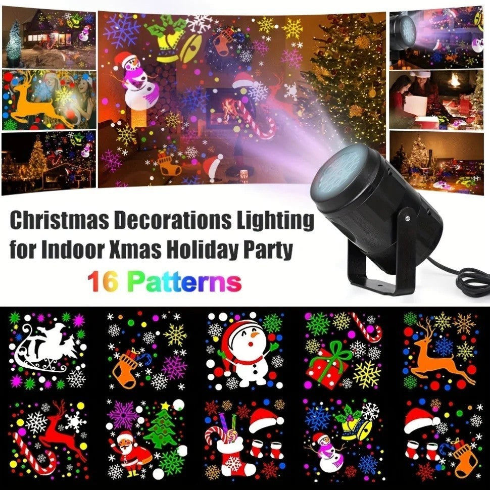 16 Pattern Christmas Projector USB LED Lighting Santa Claus Snowflake Projection
