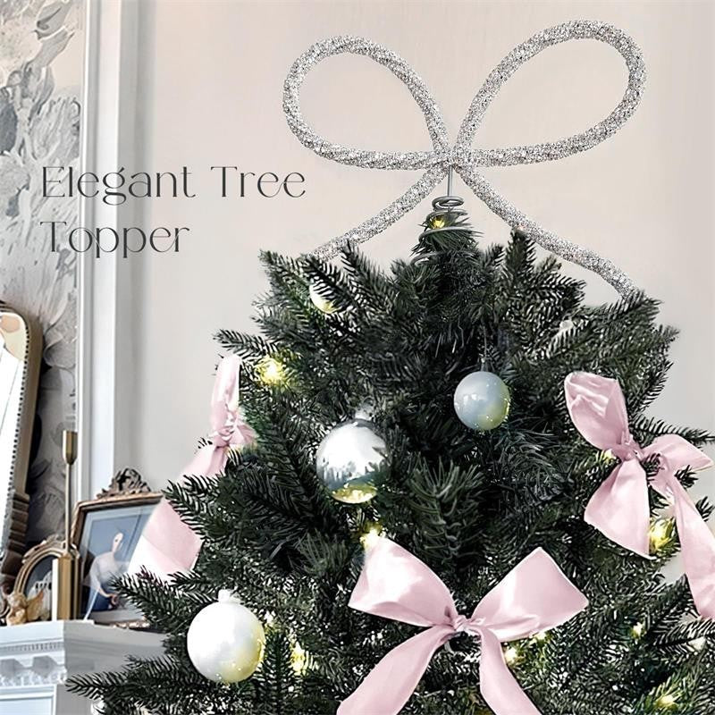 Christmas Tree Topper Bow, Gold Glass Rhinestone Bow Tree Topper Christmas Decor