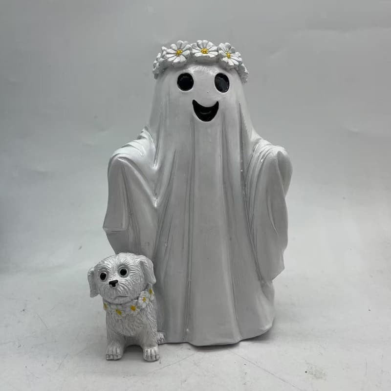 Ghost Walking Dog Statue Ornament Decorative Cute Ghost Figurine Halloween