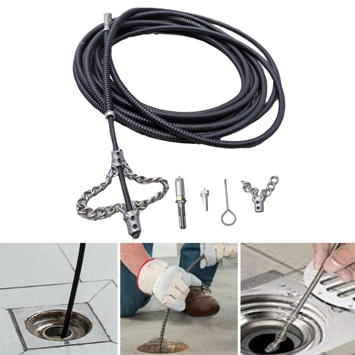 Drain Cleaner Snake Drain Unblocker Cleaning Tool Spring with Connector Clog