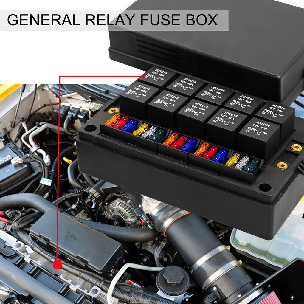 Pre-Wired Fuse Relay Box with 10X 5-Pin 40A Relays and 15X Slot for 12V Car RV