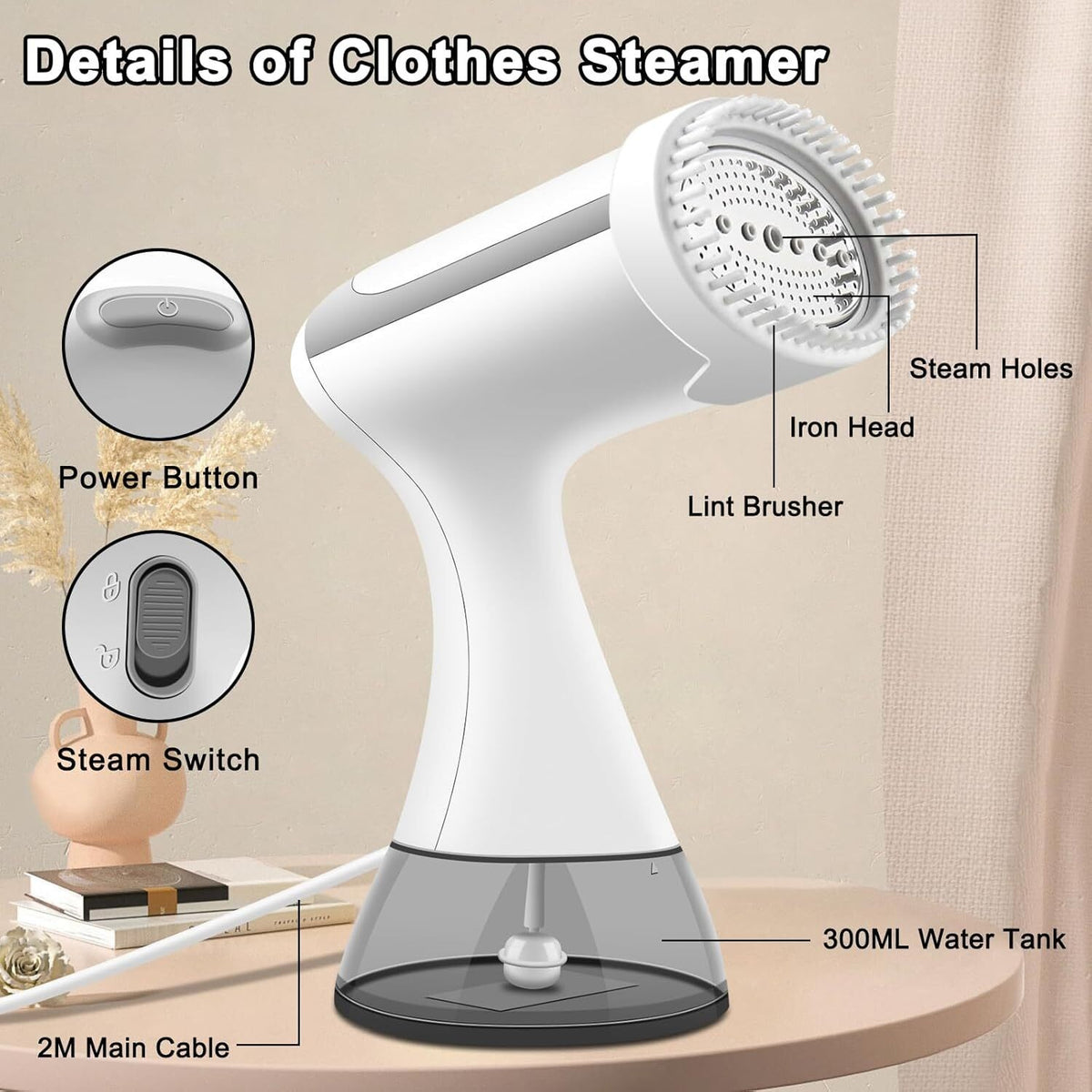 Handheld Clothes Steamer 1500W Powerful Portable Travel Garment Heat Iron Fabric