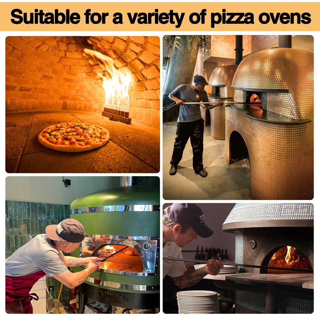 1.6m Top Quality Pizza Oven Brush &Steel Handle Brass Bristles & Steel Scraper