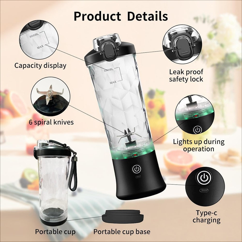 600ML Portable Blender Personal Blenders for Shakes Smoothie Maker Fruit Juicer