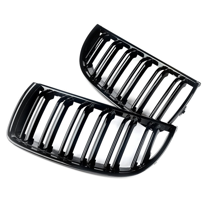 FOR BMW 3 SERIES E90 E91 DUAL SLAT GLOSS BLACK FRONT KIDNEY GRILLE 05-08 PRE-LCI