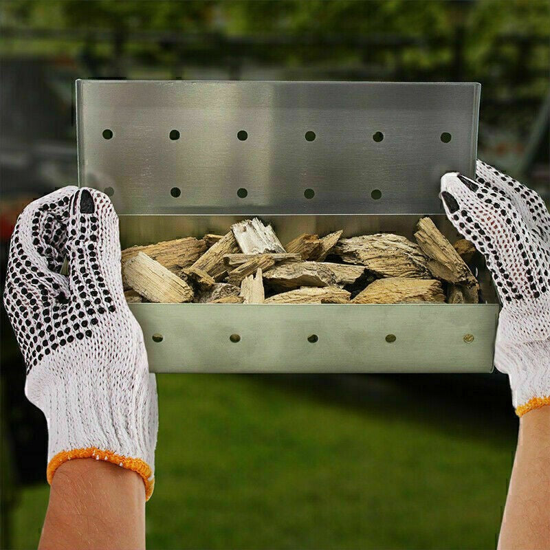 Stainless Steel BBQ Smoke Box For Wood Chips Gas Charcoal Grill Smoker Accessory