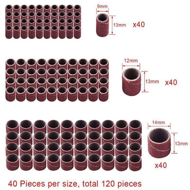 132Pcs Sanding Bands Drum Sleeve Grit Mandrel Dremel Rotary Tool Kit Accessories