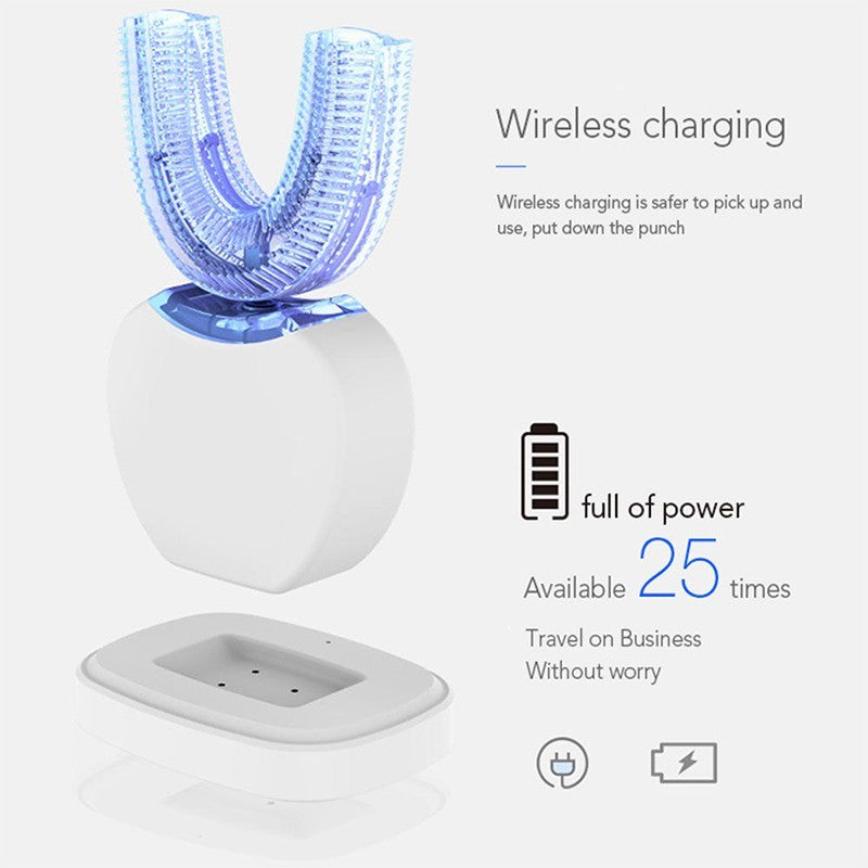 360° U-Shaped Ultra Sonic Electric Toothbrush Automatic Blue Light For Adults