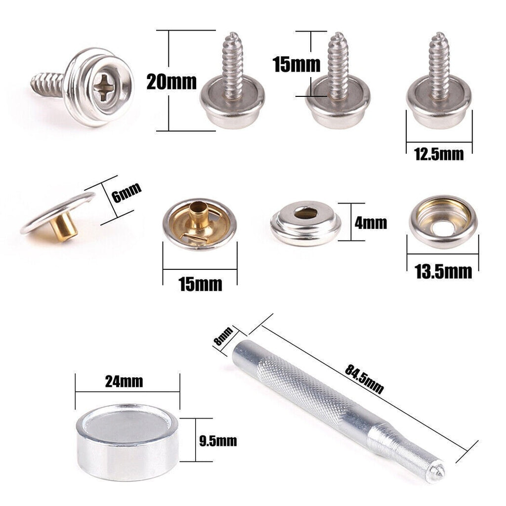 Universal 62 Set Stainless Steel Boat Marine Canvas Snap Cover Fastener Kit