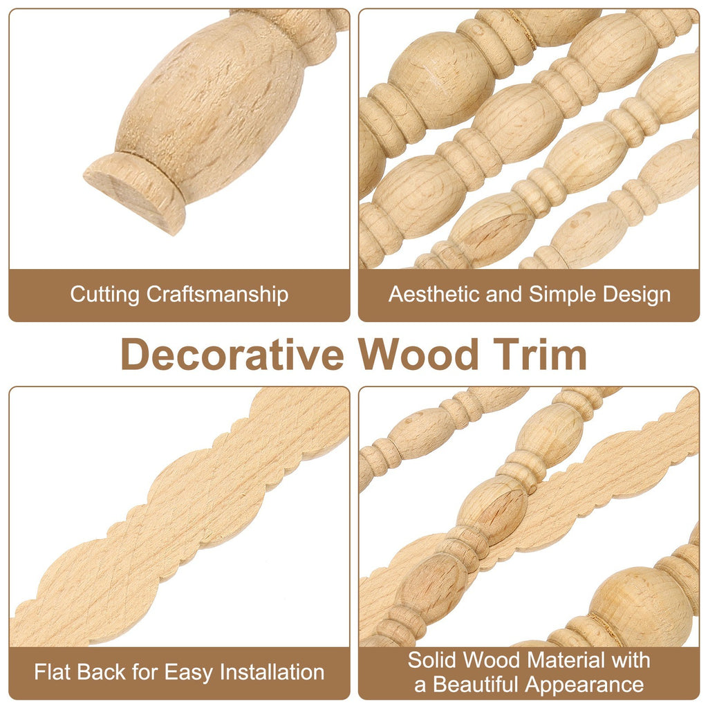 12Pcs 15.75" Decorative Wood Trim, Unfinished 3D Wood Molding (Gourd Line, 12mm)