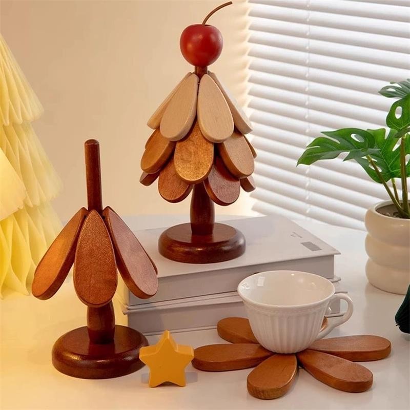 Christmas Tree Coasters Wooden,Wooden Christmas Tree Trivet for Hot Dishes