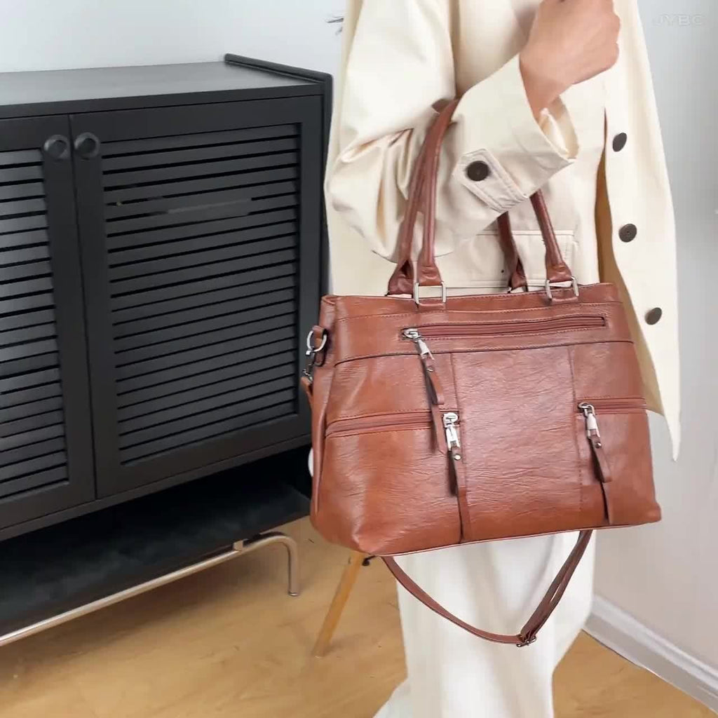 Vintage Large Capacity Tote Bag Women PU Leather Shoulder Handbag Crossbody
