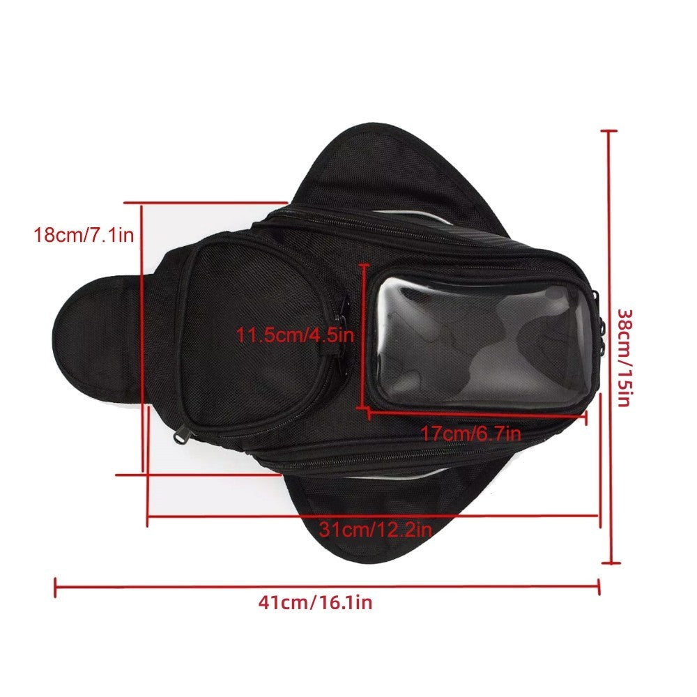 Black Motorcycle Oil Fuel Tank Bag W/ 4 Packet Magnetic Saddle Sack For Mobile