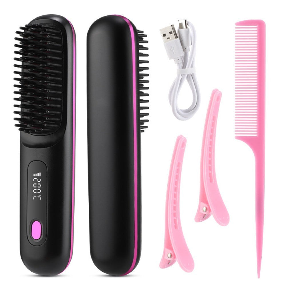 Go Brush Pro, Cordless Hair Straightener Comb, Ionic Heated Hair Brush, Ceramic~