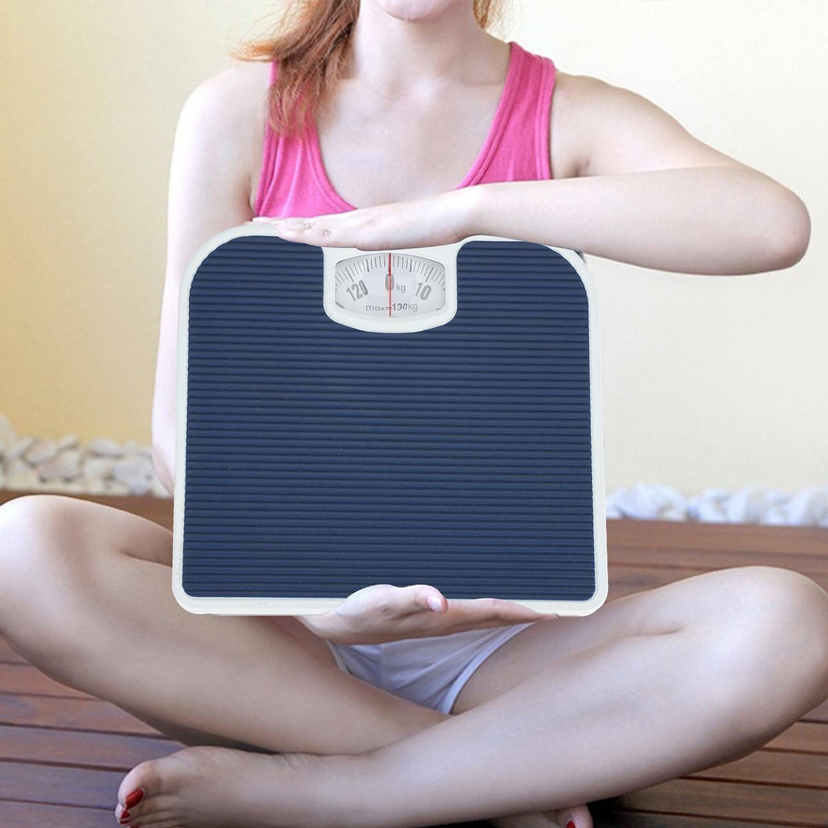 Mechanical Dial Bathroom Scales Weighing Scale Body Weight White Blue 130kg