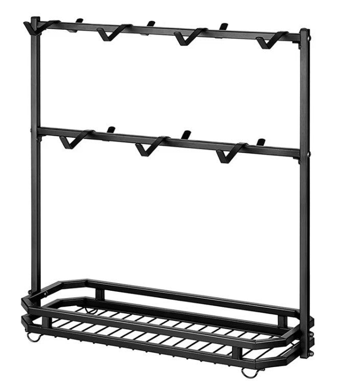 Coffee Mug Rack Metal Black Vintage Cup Holder Stand Storage Base with 14 Hooks