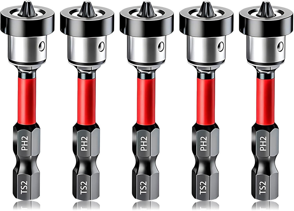 5PCS Plasterboard Screw Setter Bit PH2 50mm Magnetic 1/4" Hex Shank Drywall Tool