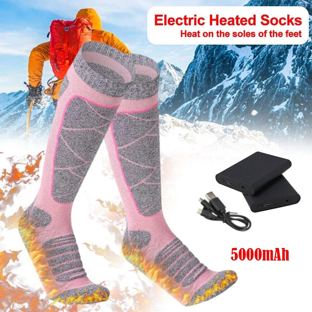 5000mAh Electric Heated Socks Foot Winter Warmer Sock Rechargeable Battery Power
