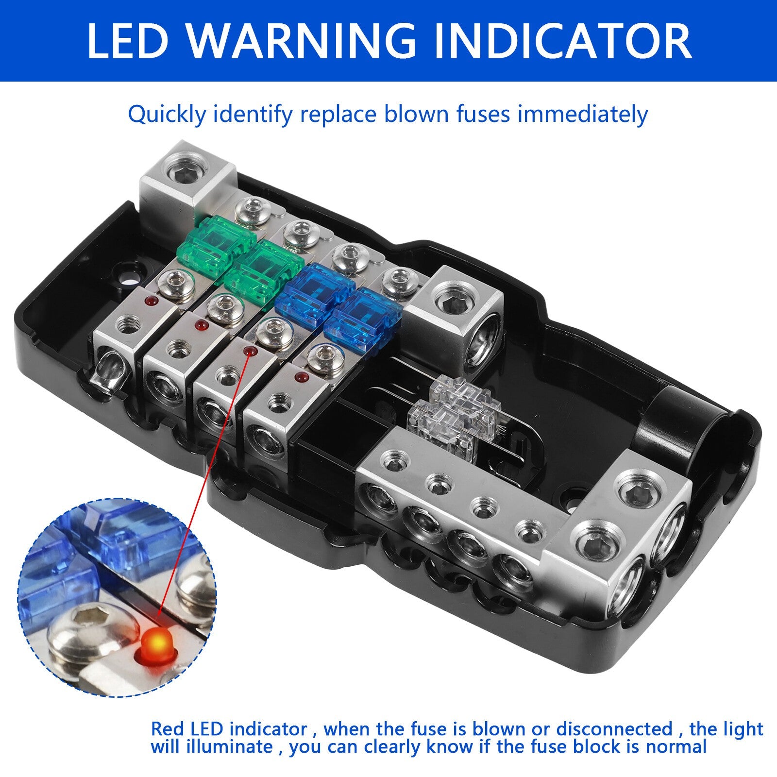 Mini ANL fuse holder distributor 4-way distribution block 2x input + 4x output