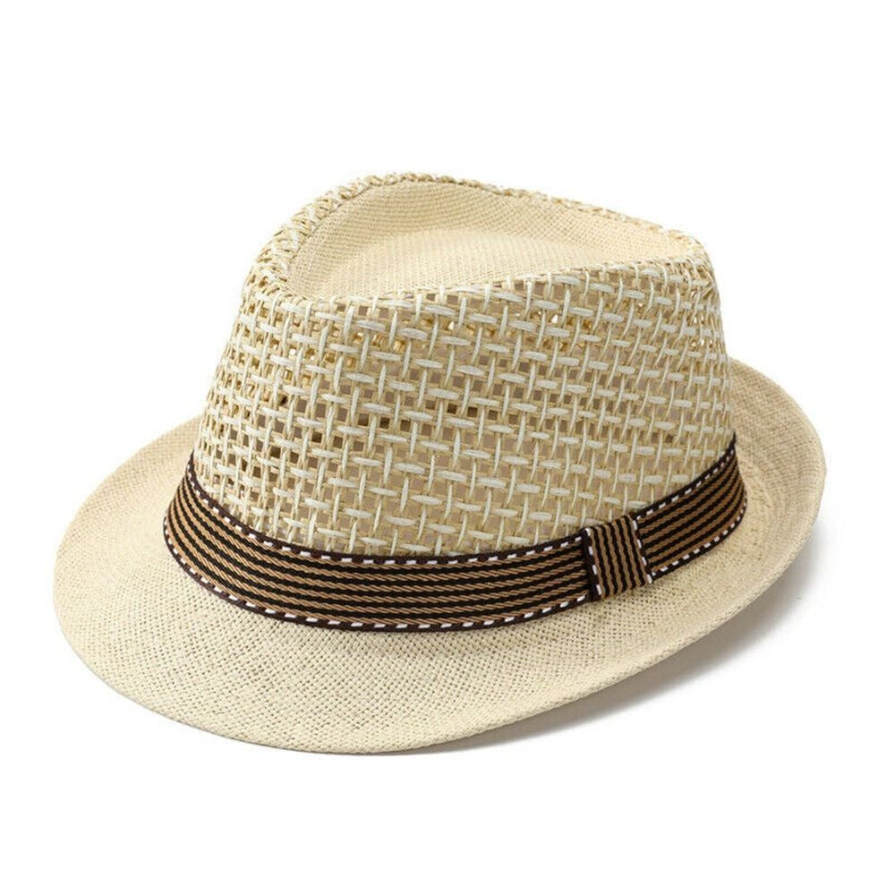Summer Straw Fedora Hat Trilby Cuban Sun Cap Panama Short Brim Floral Hat New